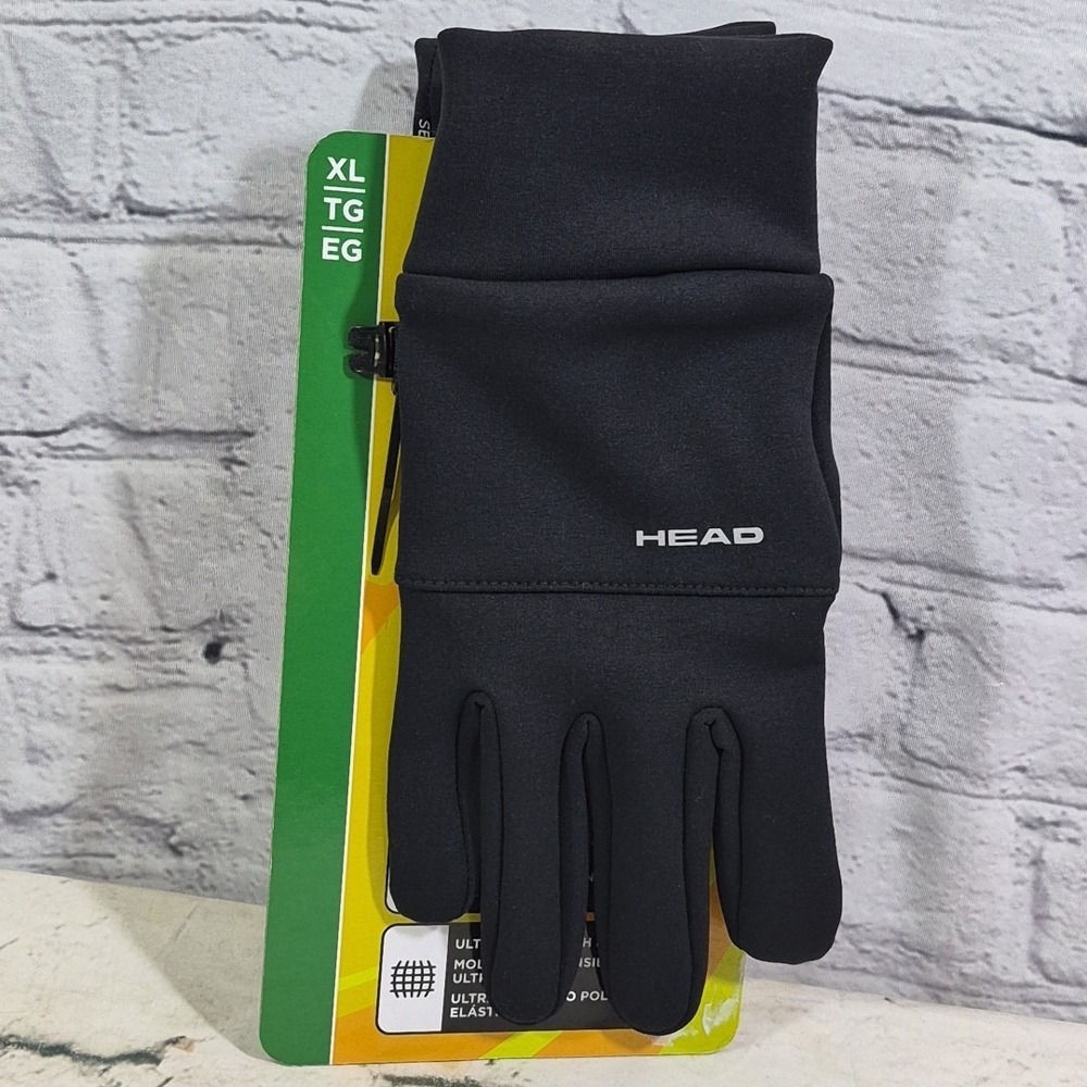 HEAD Mens Size XL Touchscreen Running Gloves Black Stretch Fit Grip Palm New